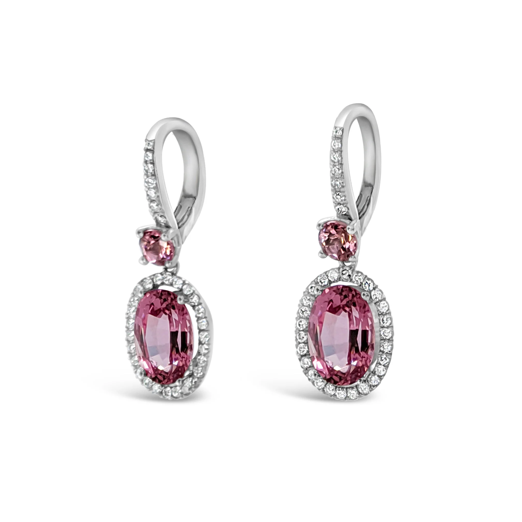 Oval Pink Spinel Diamond White Gold Drop Earring Angle.jpg