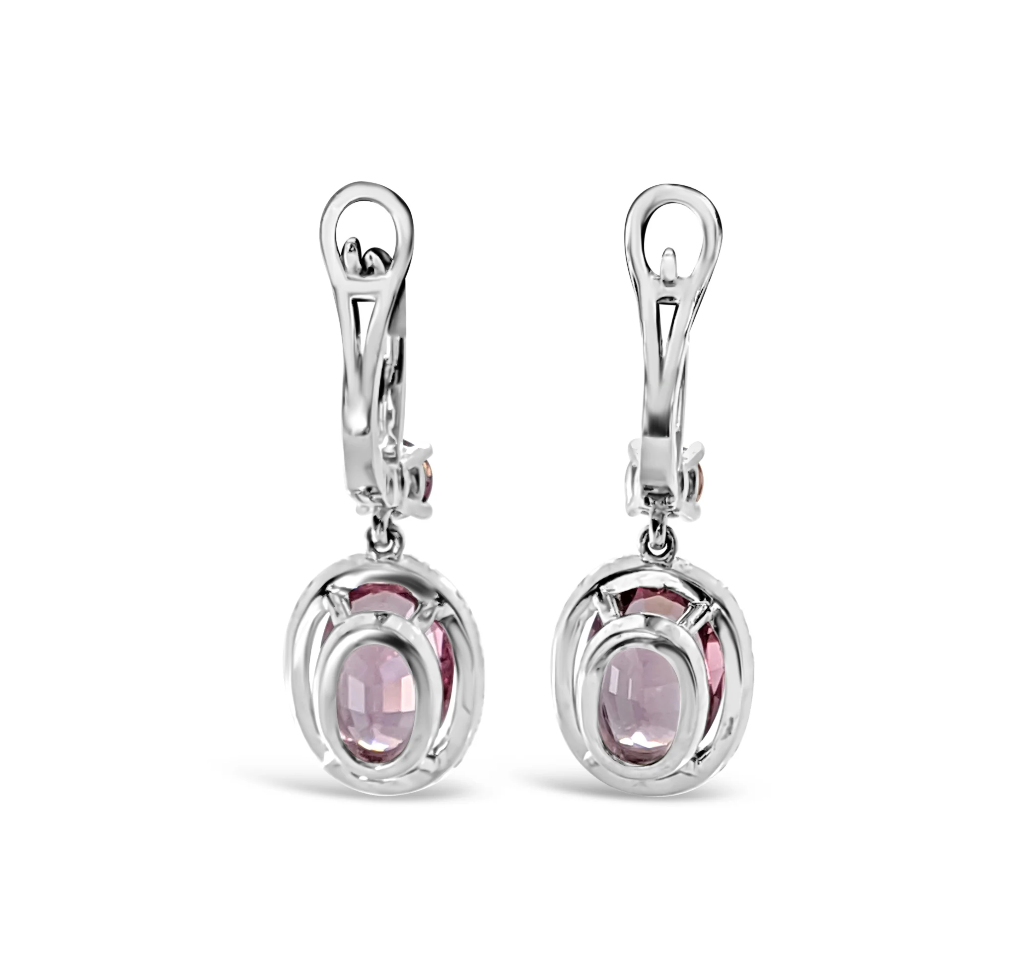 Oval Pink Spinel Diamond White Gold Drop Earring Back.jpg