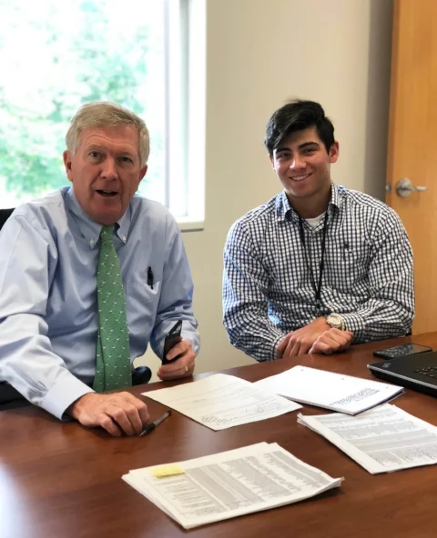Michael Tuffy and Kevin Moynihan working at New Canaan's Town Hall. Photo by Caroline Addeo