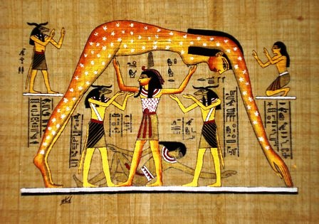 The Egyptian Goddess Nut, whose body, adorned with stars, creates a canopy over Earth. 