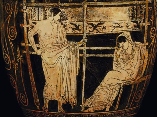 Telemachus, perhaps telling his long suffering mother, Penelope, to shut up