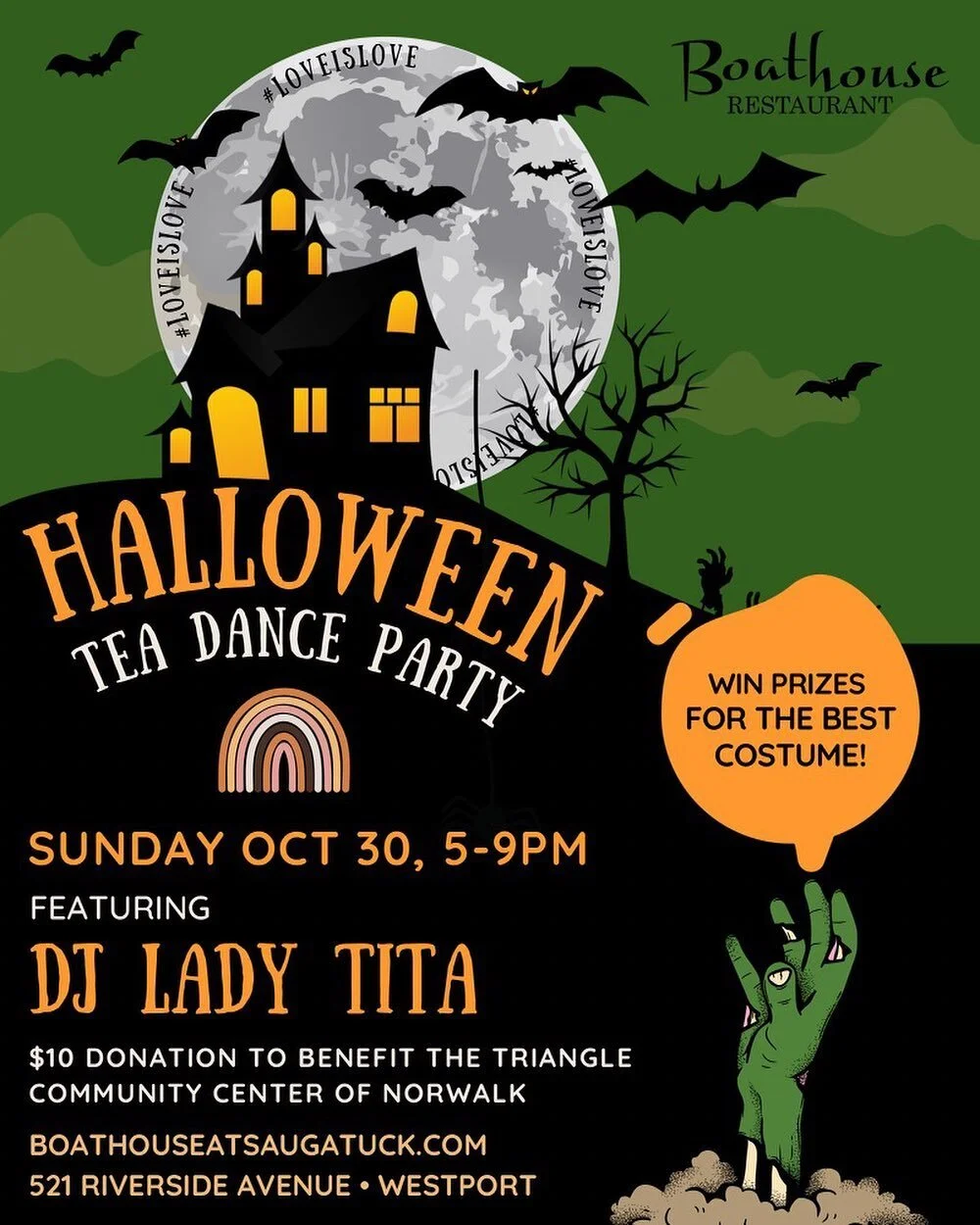 Join us on October 30th from 5-9 pm! 👻

Join in your best costume!! Best costume wins a prize! $10 donation goes towards the @ctpridecenter. Featuring @djladytita ! 

Open to the public!