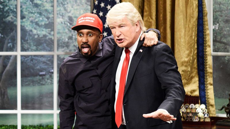 SNL Reenactment of the notorious meeting between Trump and Kanye | Image from Yahoo Finance