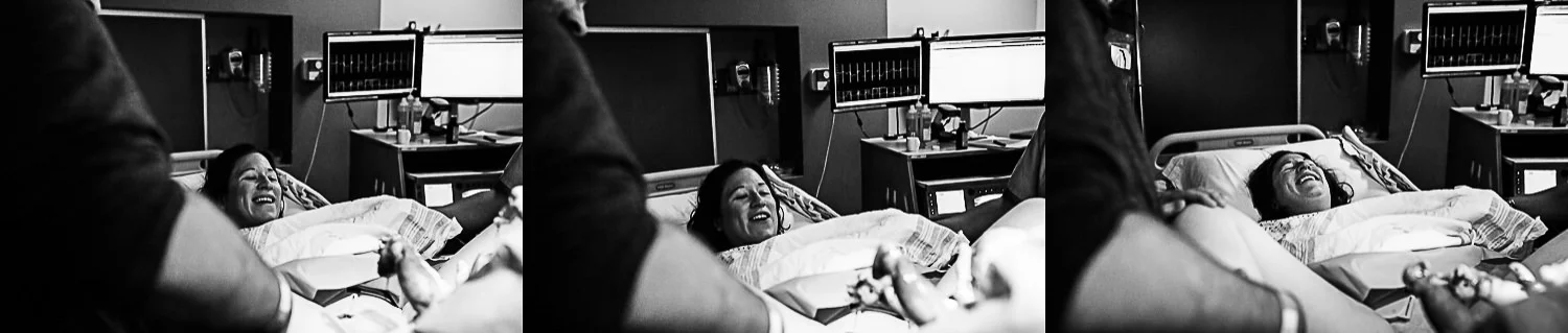 woman seeing daughter for the first time after birth