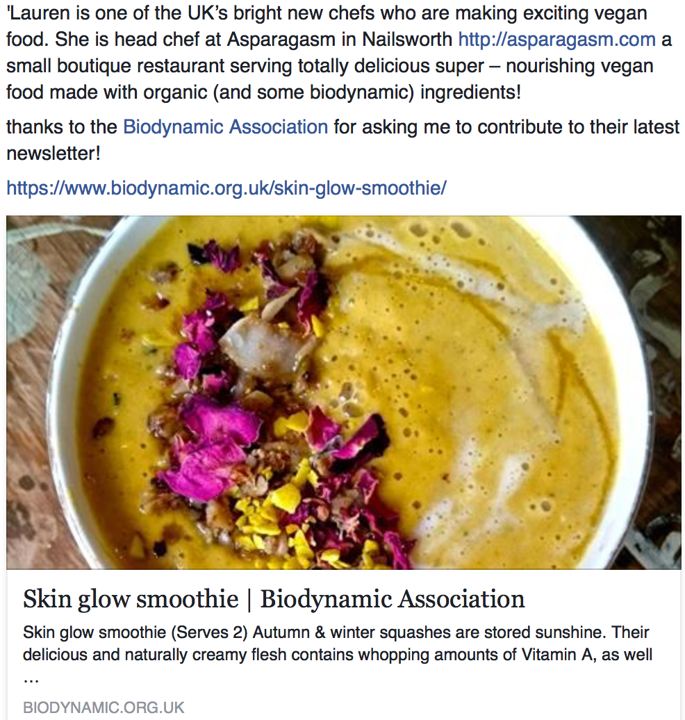 Skin Glow smoothie for the Biodynamic association