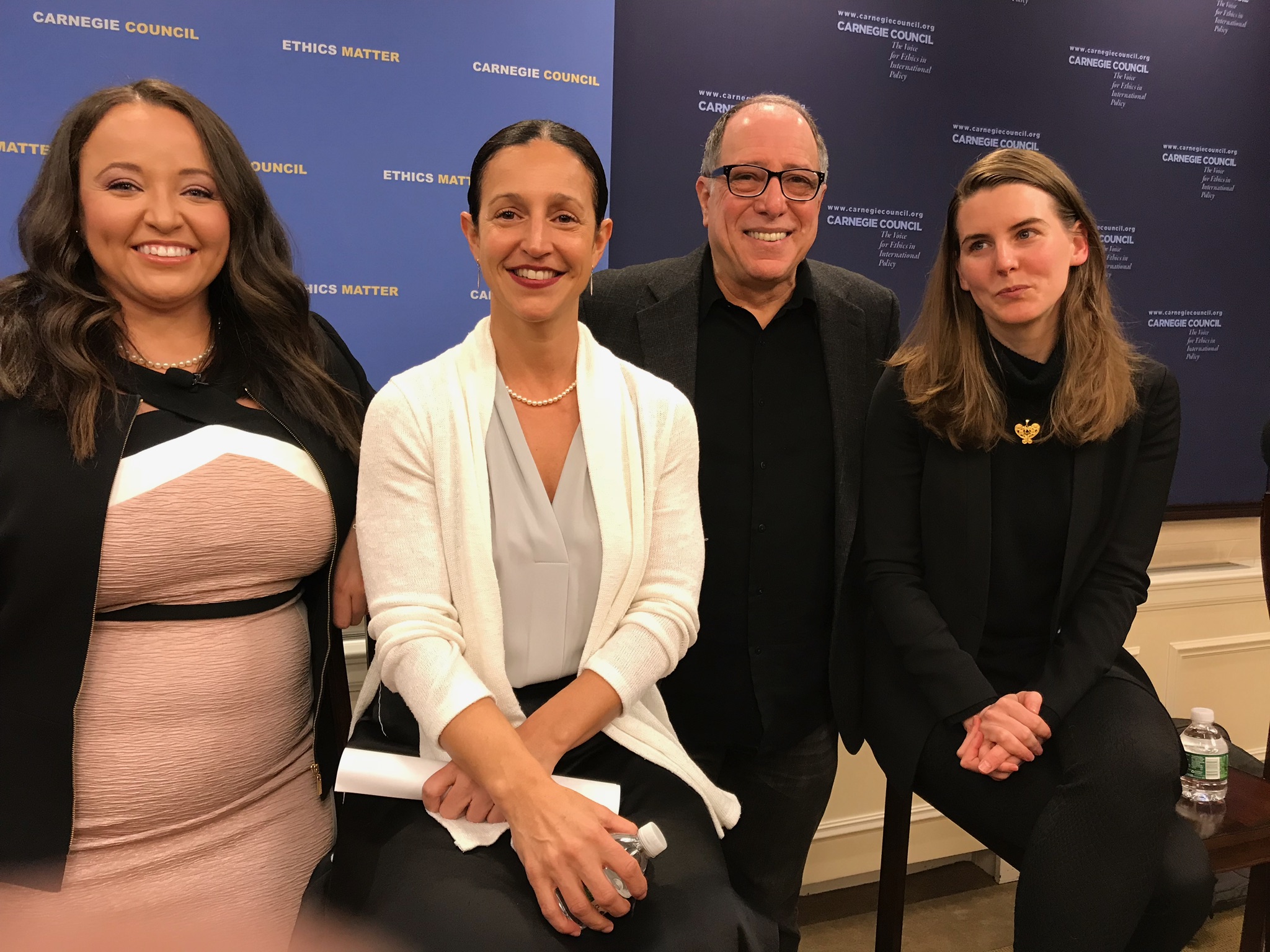 At CCEIA panel: Moderator Kameka Dempsey (left), and panelists Dina Deligiorgis, Michael Kimmel and Christiana Madden. 