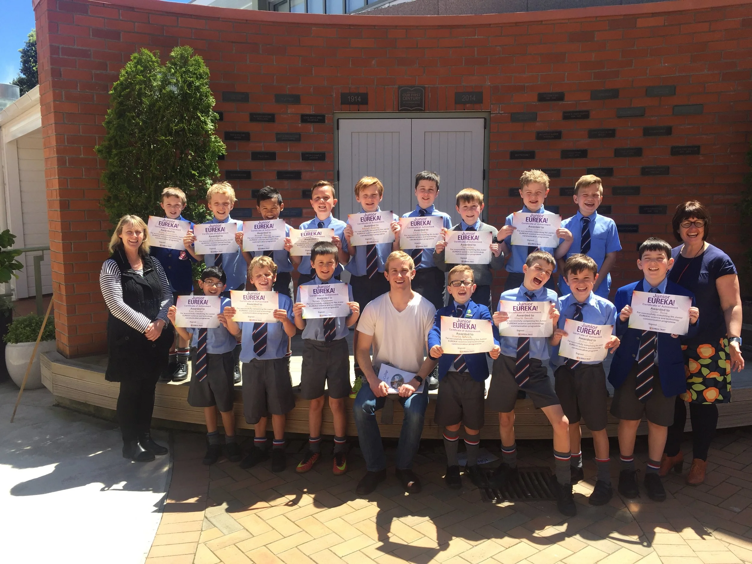 Welesly Boys Recieve Their Certificates from Old Boy Evan Brenton-Rule (Sir Paul Callaghan Premier Award Winner 2013)