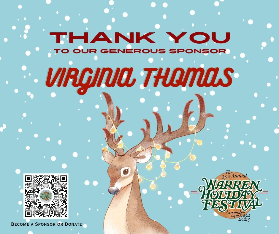 Thank you to our sponsor VIRGINIA THOMAS for their support of this years #warrenholidayfestival

@inform_warr 

To become a sponsor of this years holiday festival visit: https://warrenholidayfestival.org/sponsors

#discoverwarren #discoverwarrenri #w