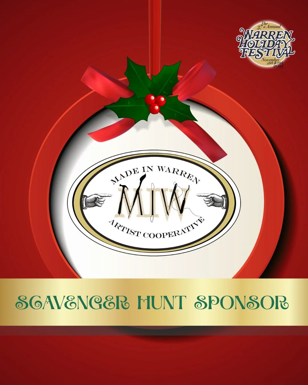 It seems that we left out Made in Warren for their contribution to the Scavenger hunt.  We want to thank Made In Warren and all of the contributing artists for not only Gift Certificates, but beautiful handmade art and crafts from the following indiv