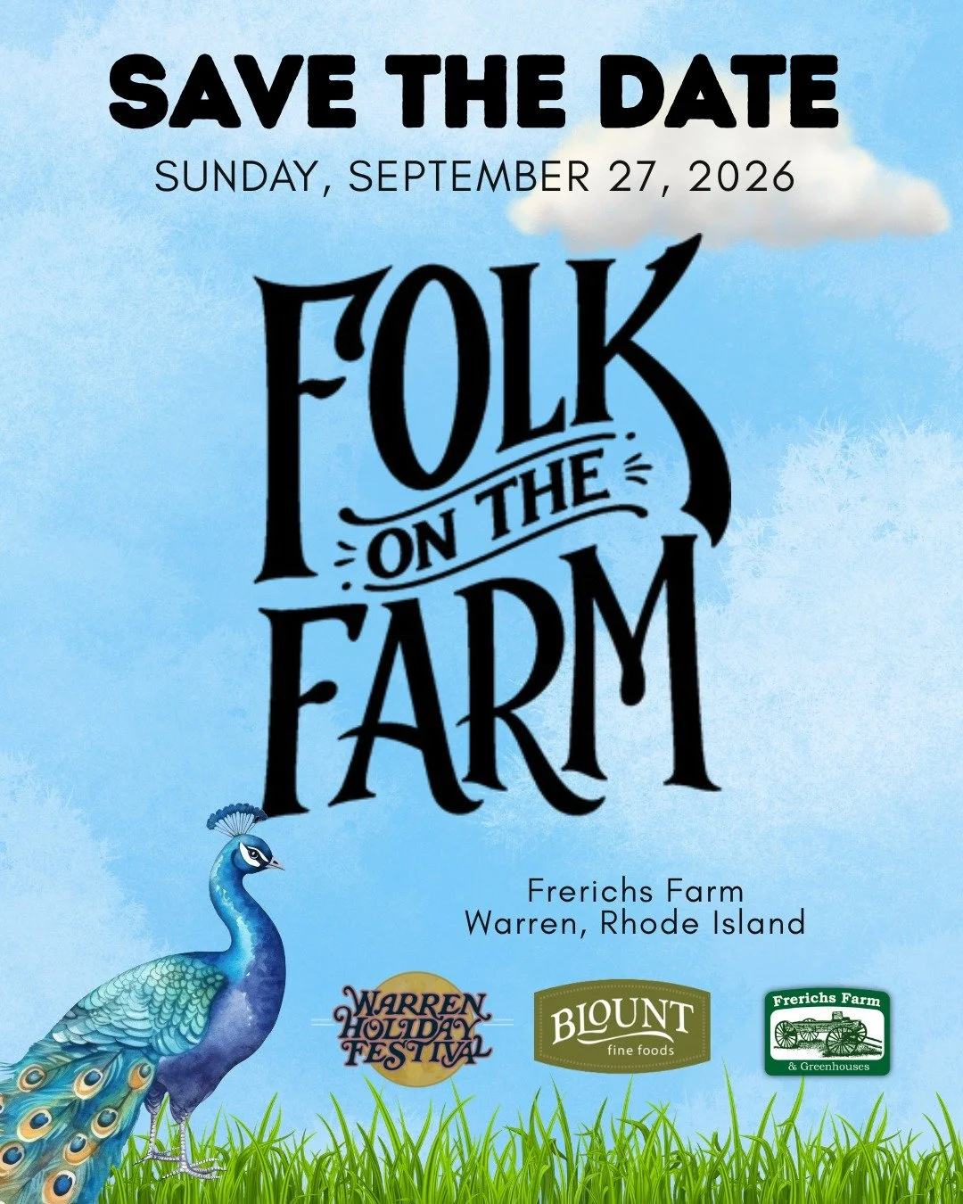 September 27, 2026 | 1:00 pm - 5:00 pm

Save the Date for this years "Folk On The Farm". The Warren Holiday Festival will be coordinating this years Folk on the Farm on Sunday September 27th from 1:00 pm to 5:00 pm at @frerichsfarm1 in Warr