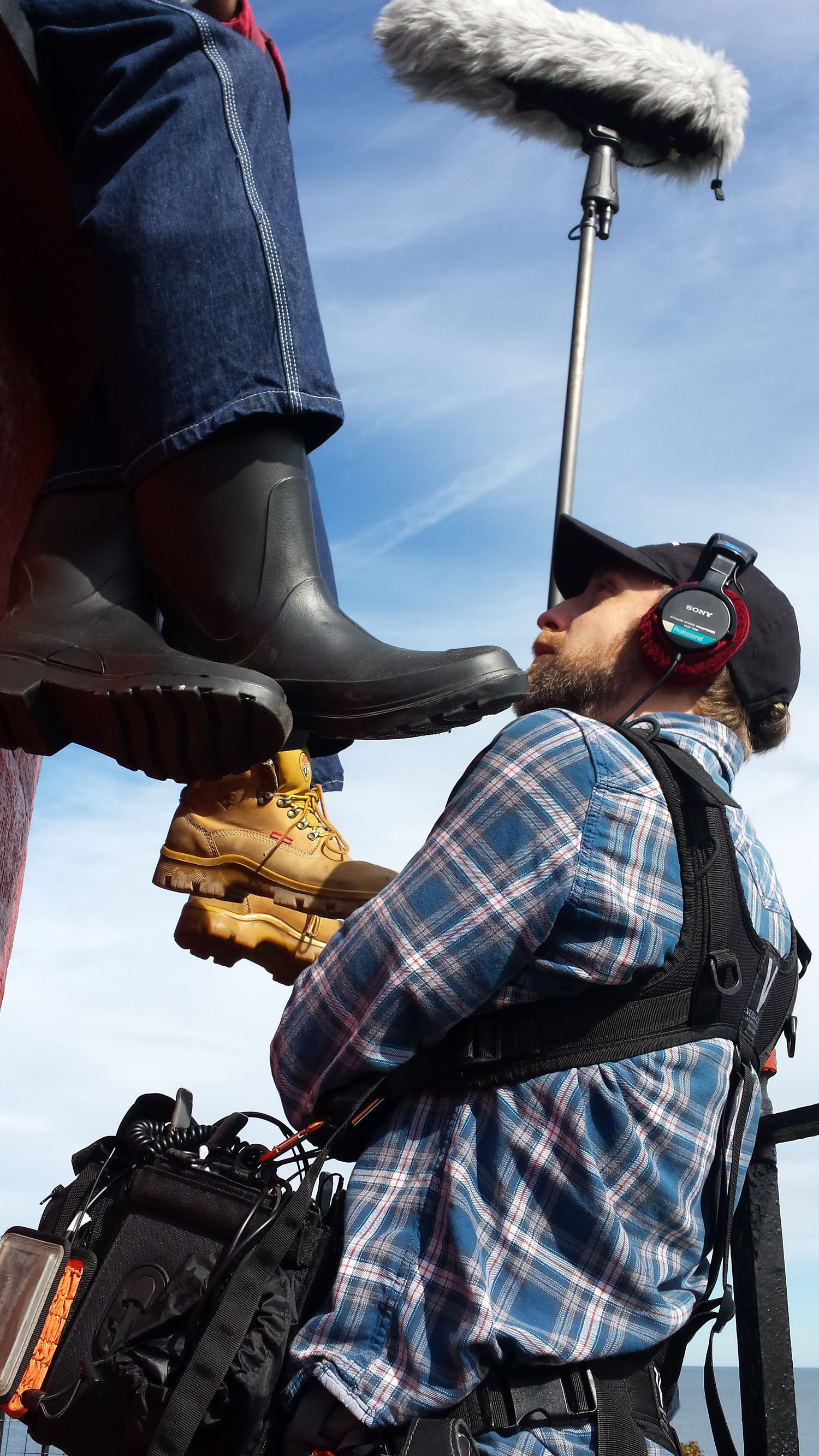 Trying not to get kicked in the face while 200ft up on the set of Lighthouse Unmanned.