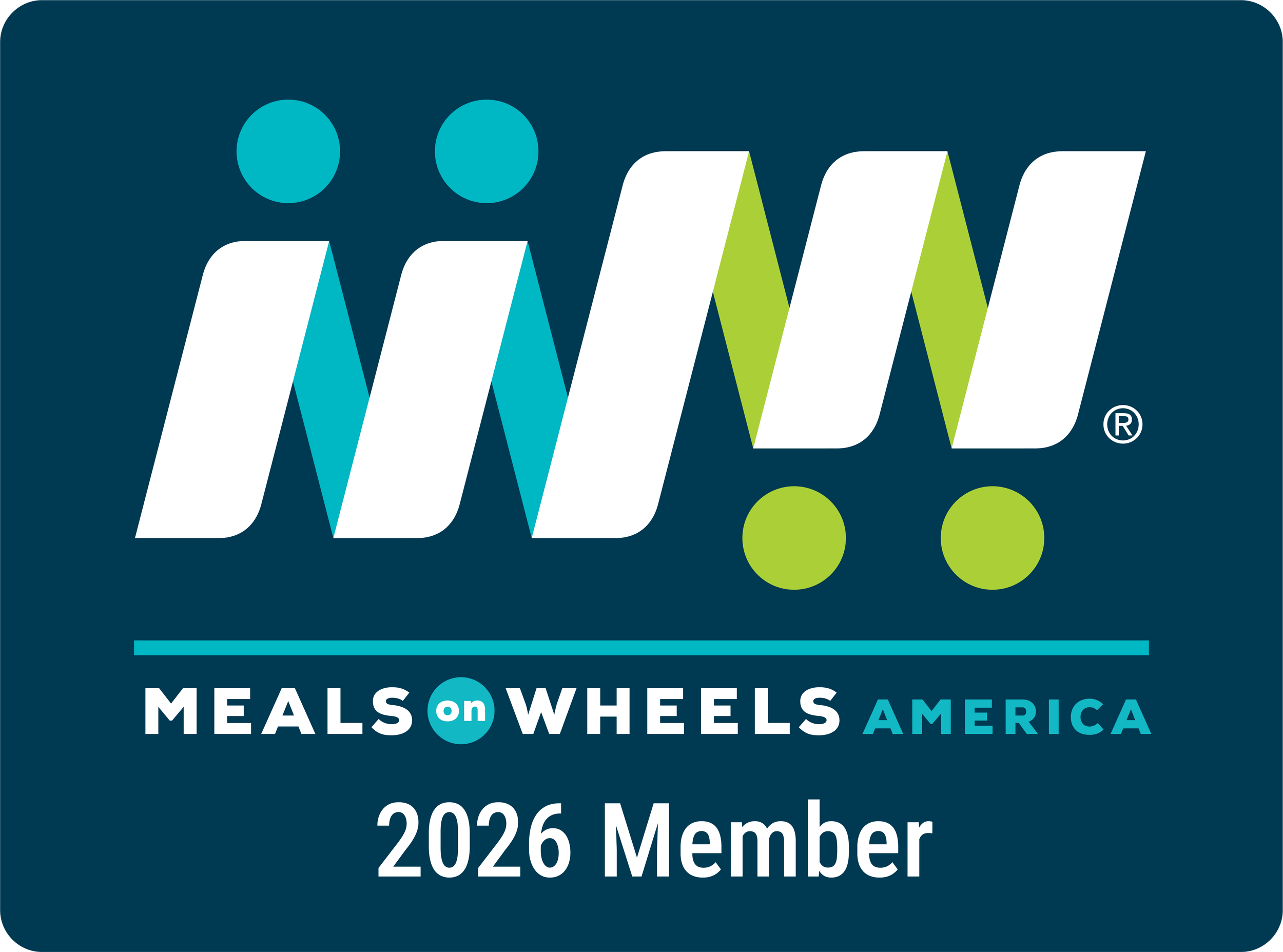 Meals on Wheels 2026 Member Badge in Dark Blue with White Logo mark
