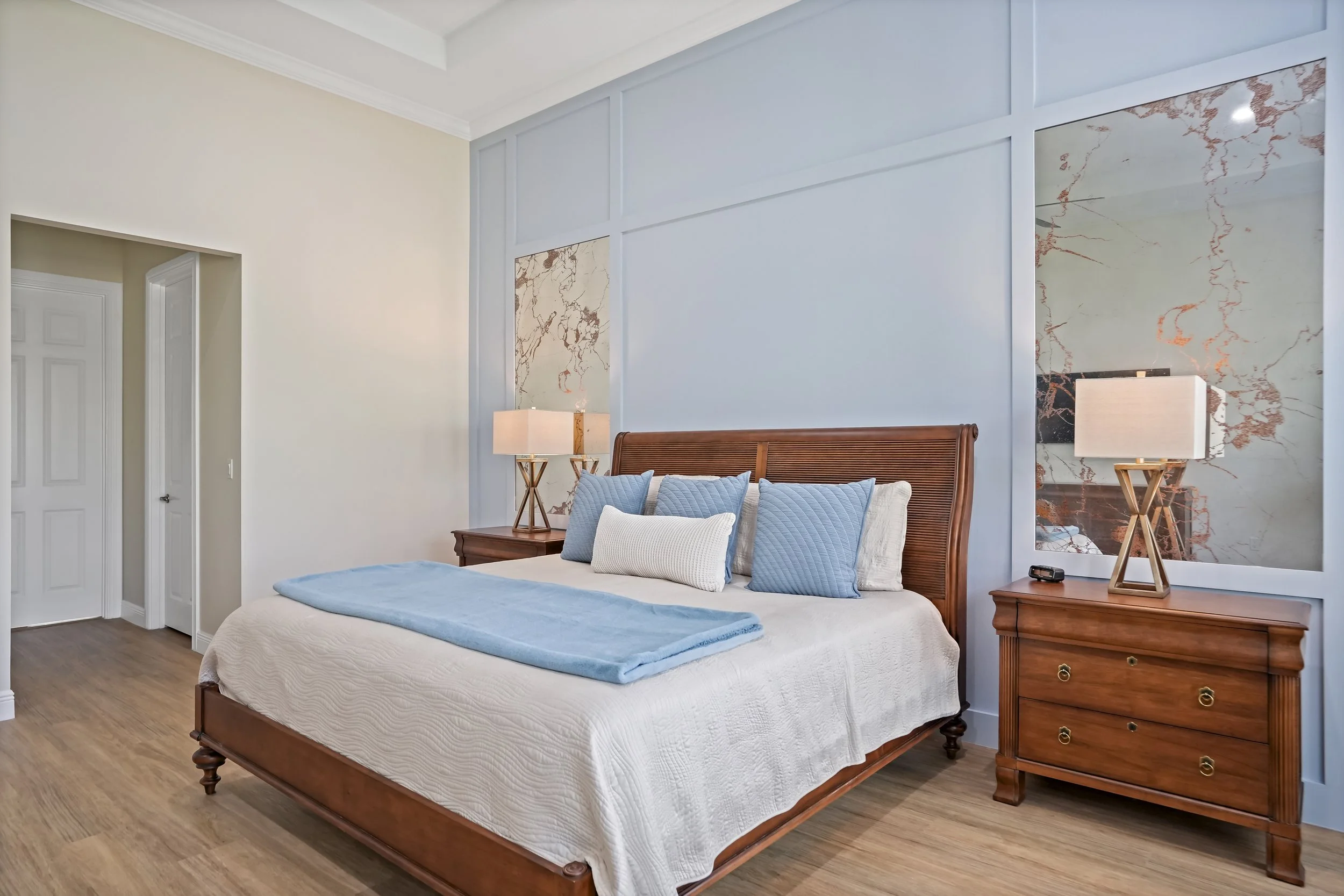 Custom antiqued mirror inserts into custom mouldings