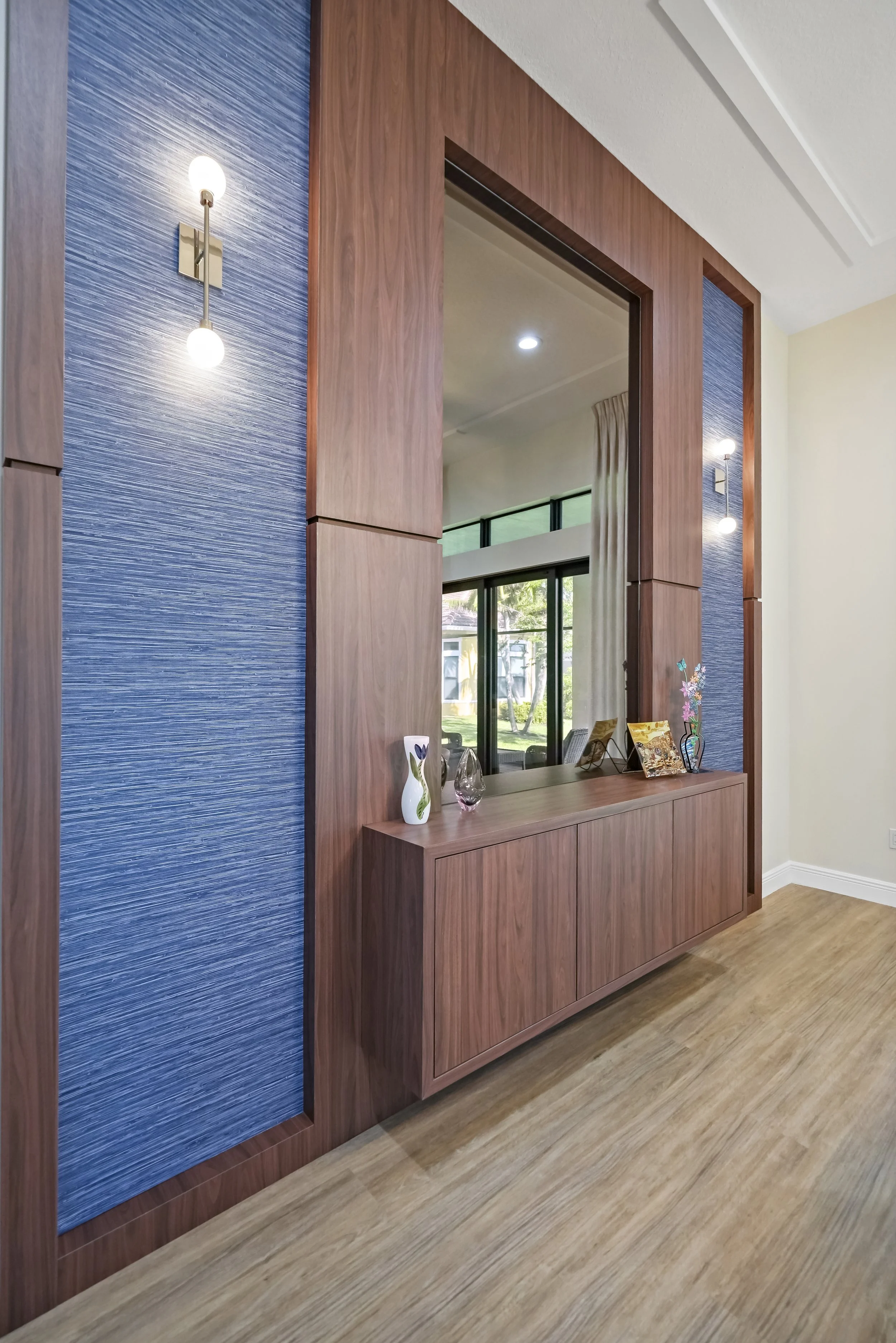 Custom wall design with floating buffet