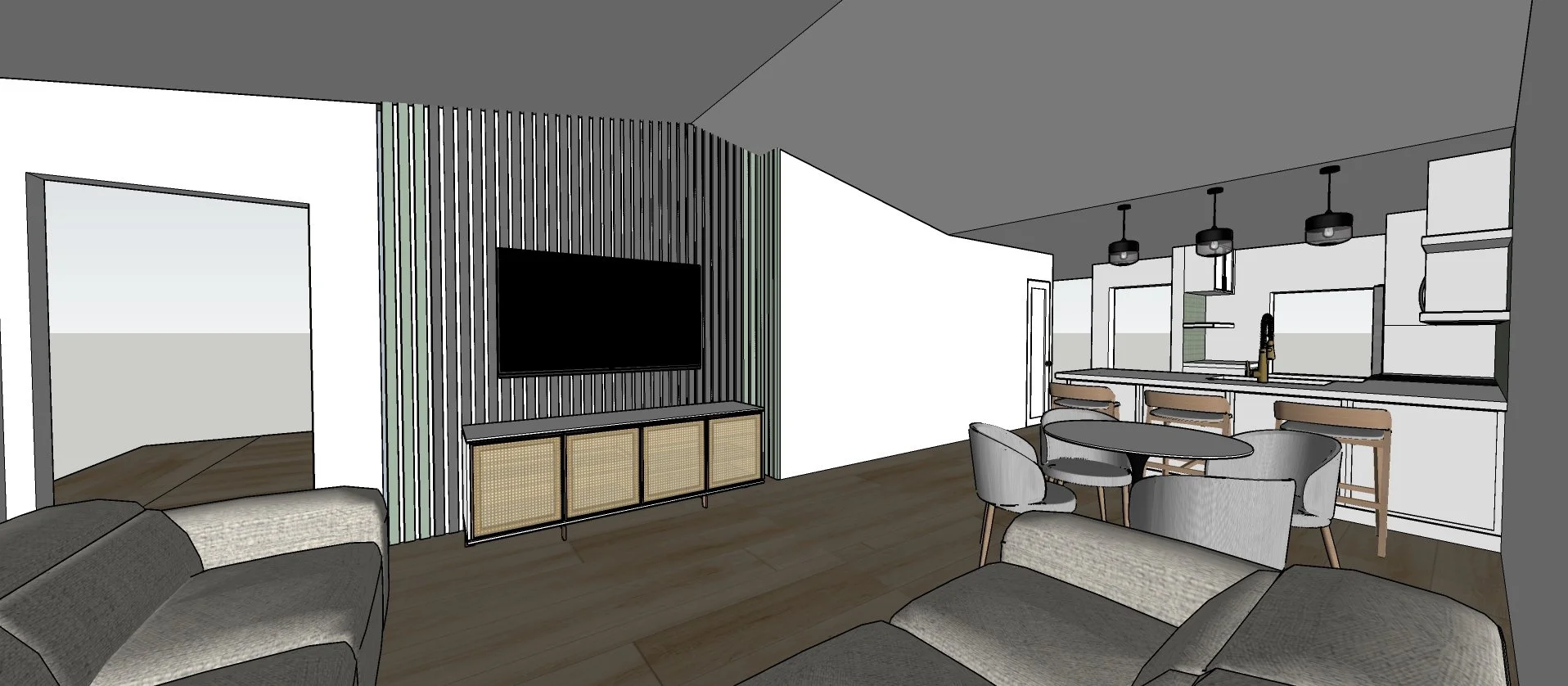 RENDERING - FAMILY ROOM TO KITCHEN