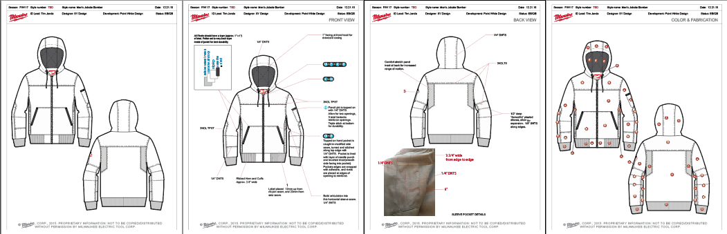 A small portion of the tech package for building out the Men's Bomber Jacket.