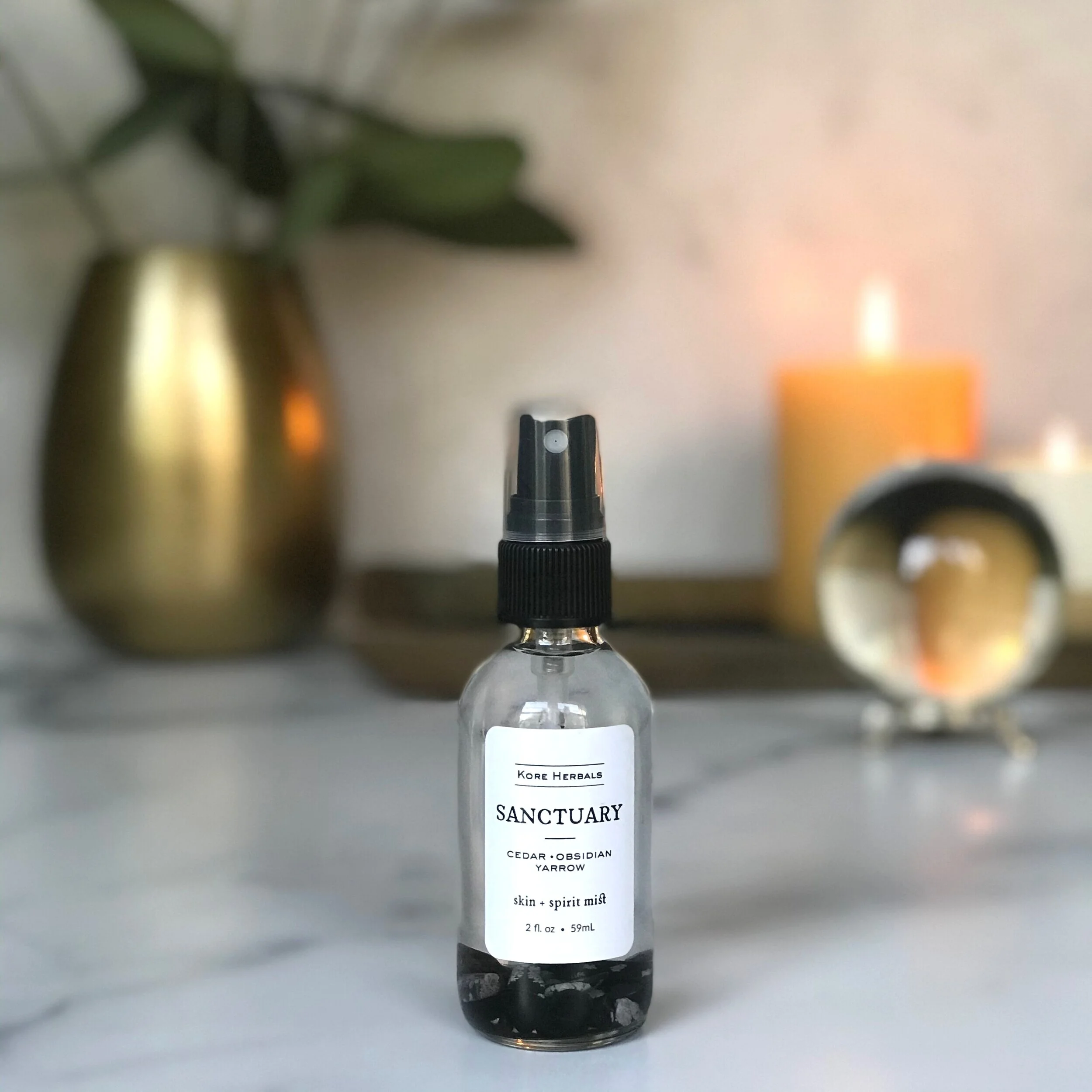 Kore Herbals Sanctuary Skin + Spirit Mist with candles