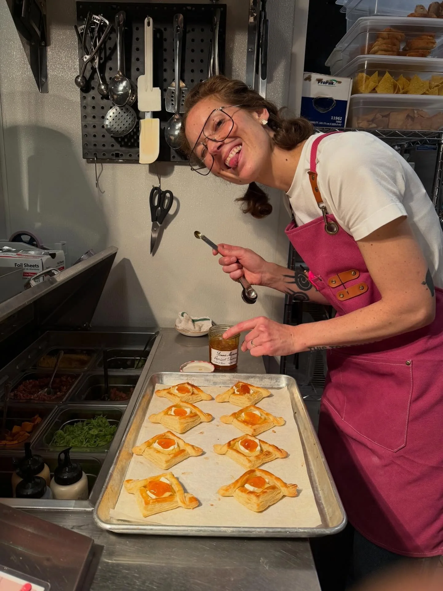 Juli making some delicious puff pastry Frangipane with apricot jam!! OMG!! Yum!!