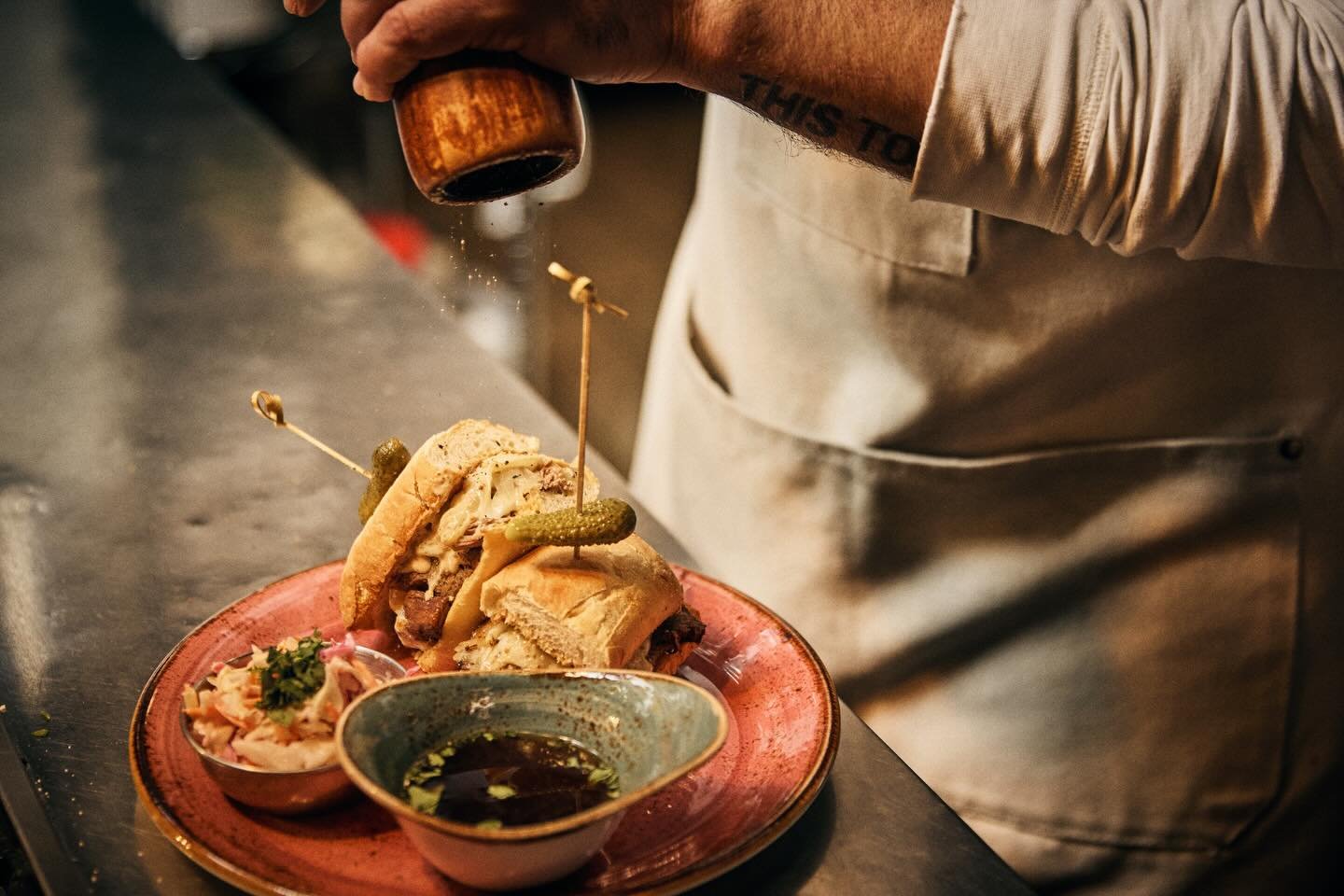 FoCo MX requires serious fuel. Enter: The ultimate Steak Sandwich. 🎸🔥
We aren&rsquo;t messing around with your lunch plans today. We&rsquo;re taking tender, ancho-chipotle rubbed brisket, braising it in a rich vegetable broth, and piling it high wi
