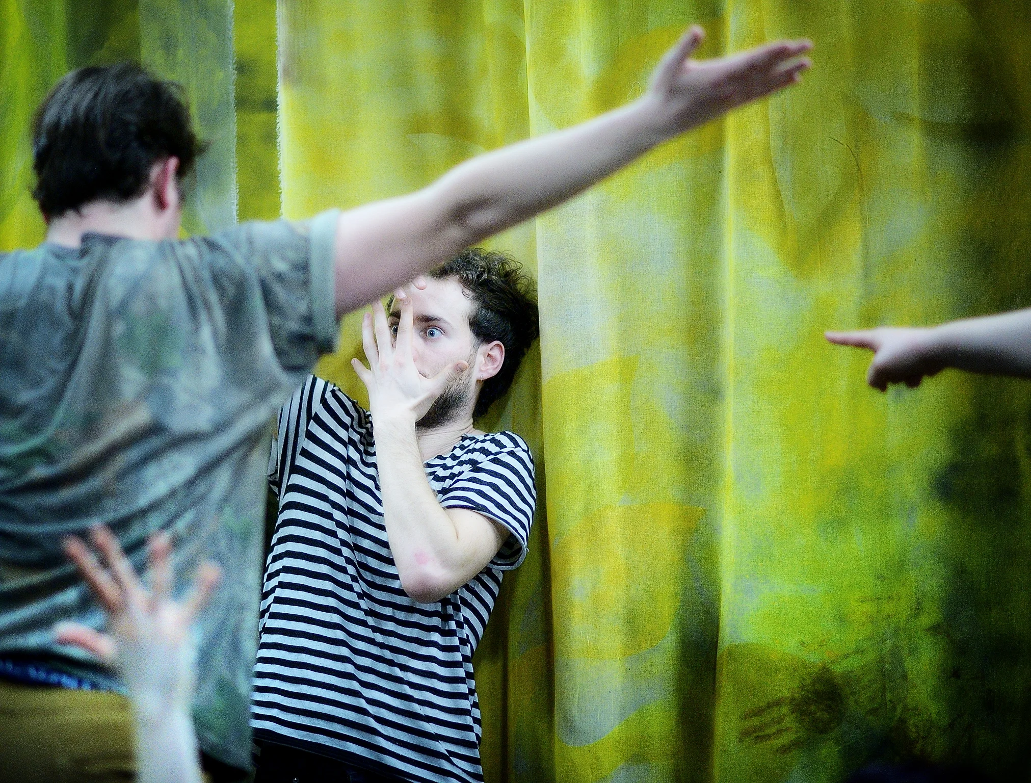 Performers Joe Cummings (featured) and Jordan Moeller rehearsing for DangerSwitch!'s Into the Deeps . Premiering June 8-17 at Theater Off Jackson. Directed by Eddie DeHais and Alyza DelPan-Monley . Photo credit: Joe Iano