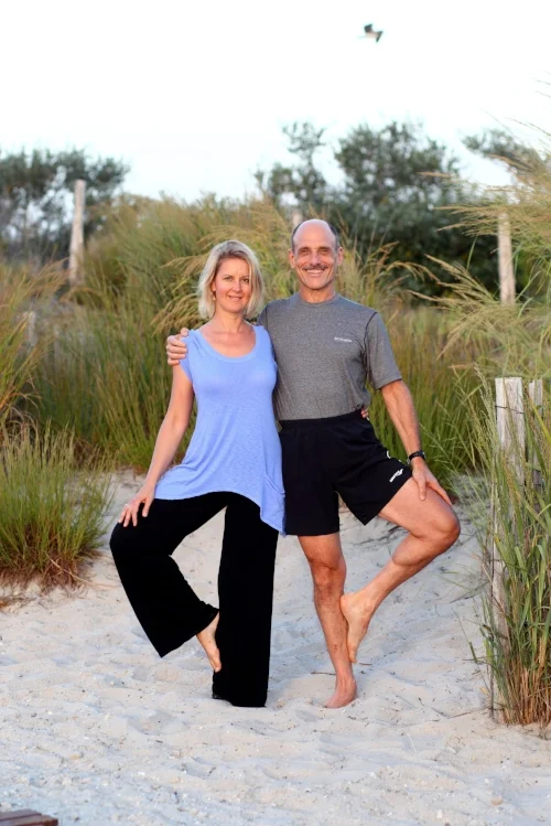 My husband, Dr. Joel Clyman, and I striking a partner yoga pose in 2012. He hasn't left my side since we met in early 2006, around the time of my diagnosis of vulvodynia.