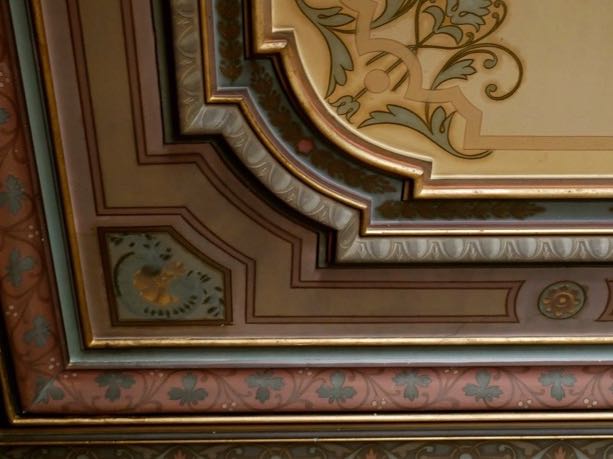 Handprinted ceiling in living room