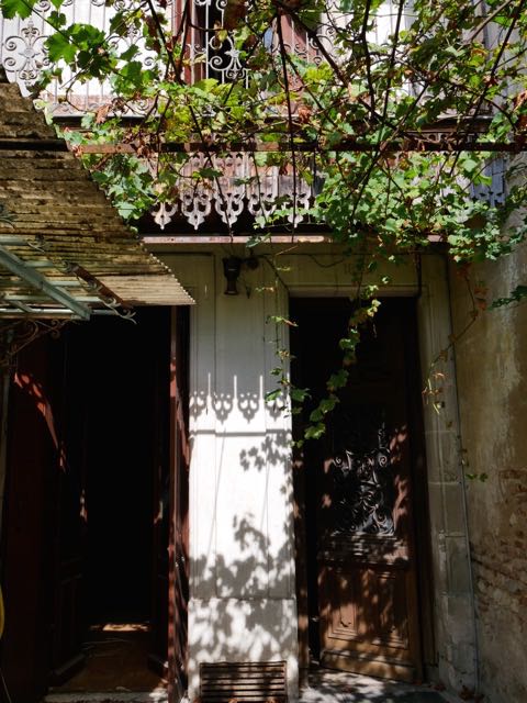Left side door leading into the living room. Large metal and wood door leading into hall ( back door)