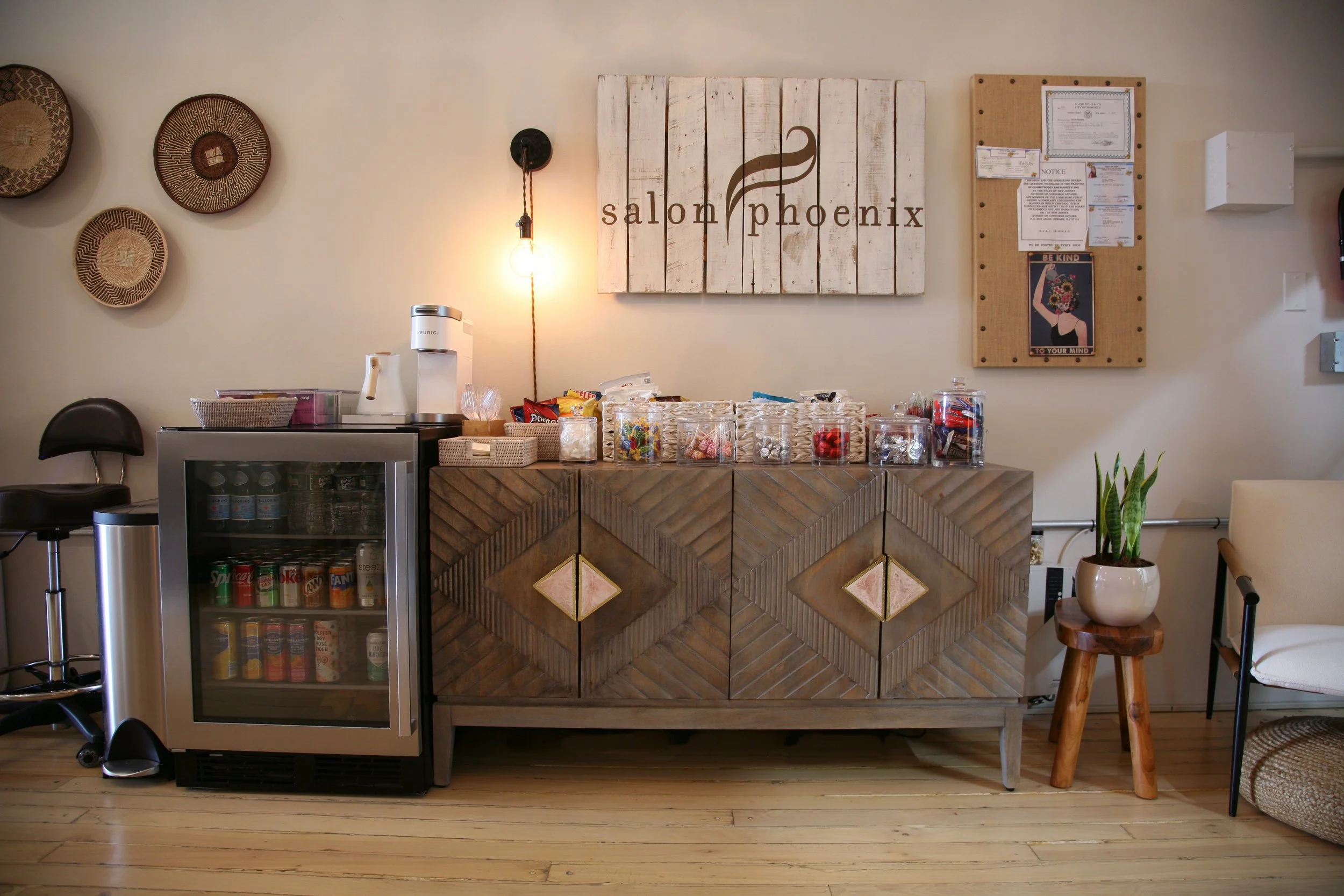  I love to play hostess both in and out of the salon. I especially love making clients extra comfortable by offering some fun snacks and drinks. Although my selection is varied, feel free to bring your own but I keep the salon NUT-FREE as I am allerg