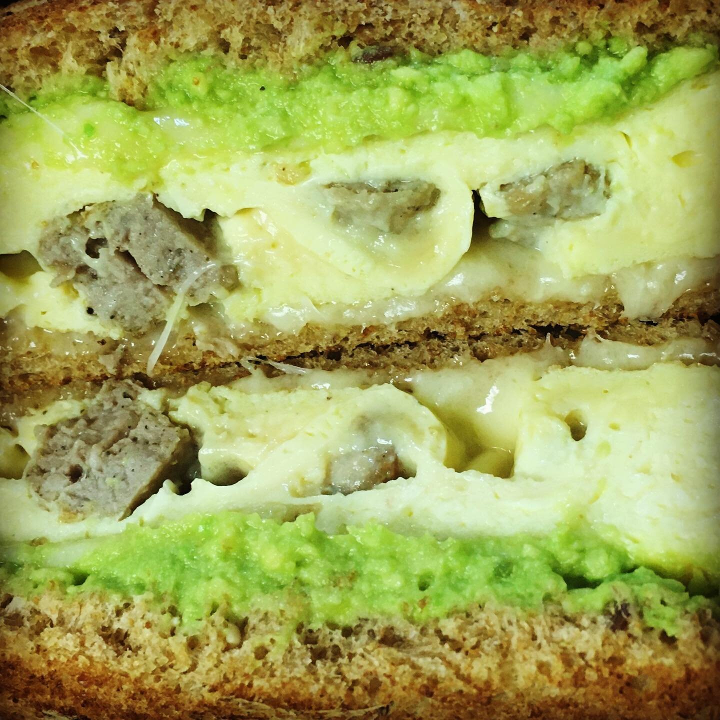 Egg, sausage, swiss cheese and avocado on wheat toast from @sadierosebakingco What are YOU having for breakfast? #breakfast #eggs #eggsandwich #swisscheese #avocado #sandiego #sandiegofood #sandiegorestaurants #localbusiness #local #localsandiego #sm