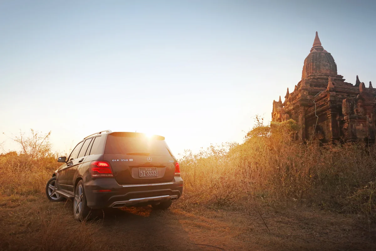 Dignitas' Mercedes GLK goes off-road to visit hard to reach Pagodas in Bagan.