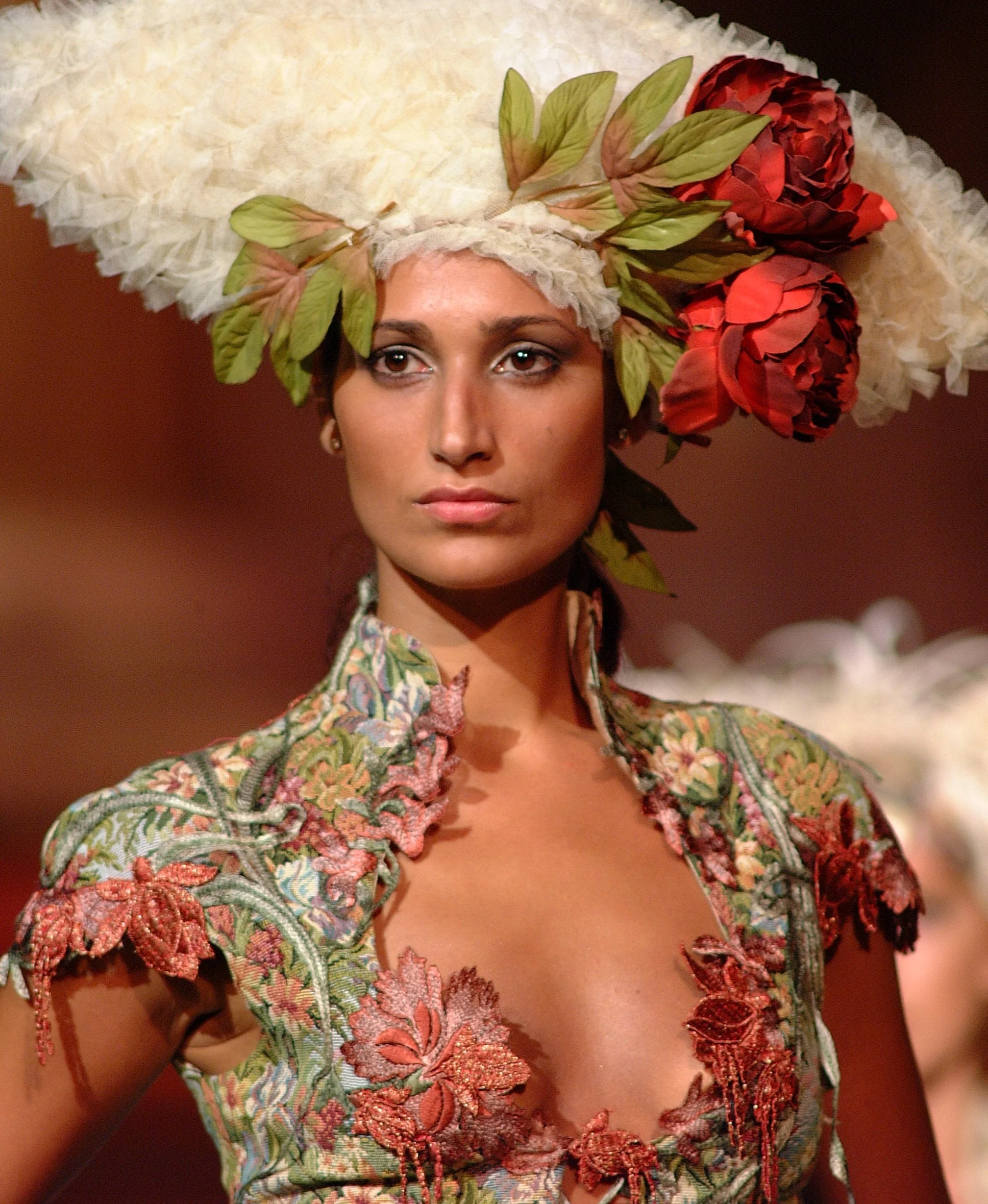 gobelins, laces, appliqués, flowers, blooming as in a lush garden