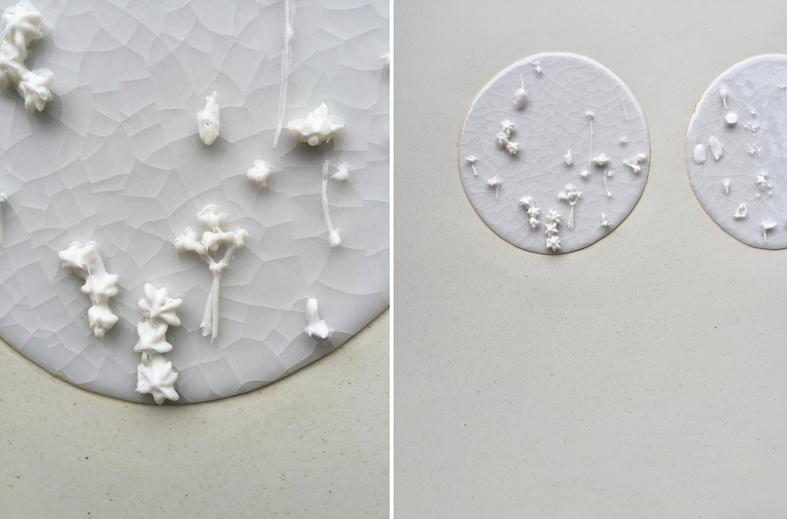 detail of <i>Snow Flower</i>, 2015, porcelain, glaze, h. 17” x w. 46”