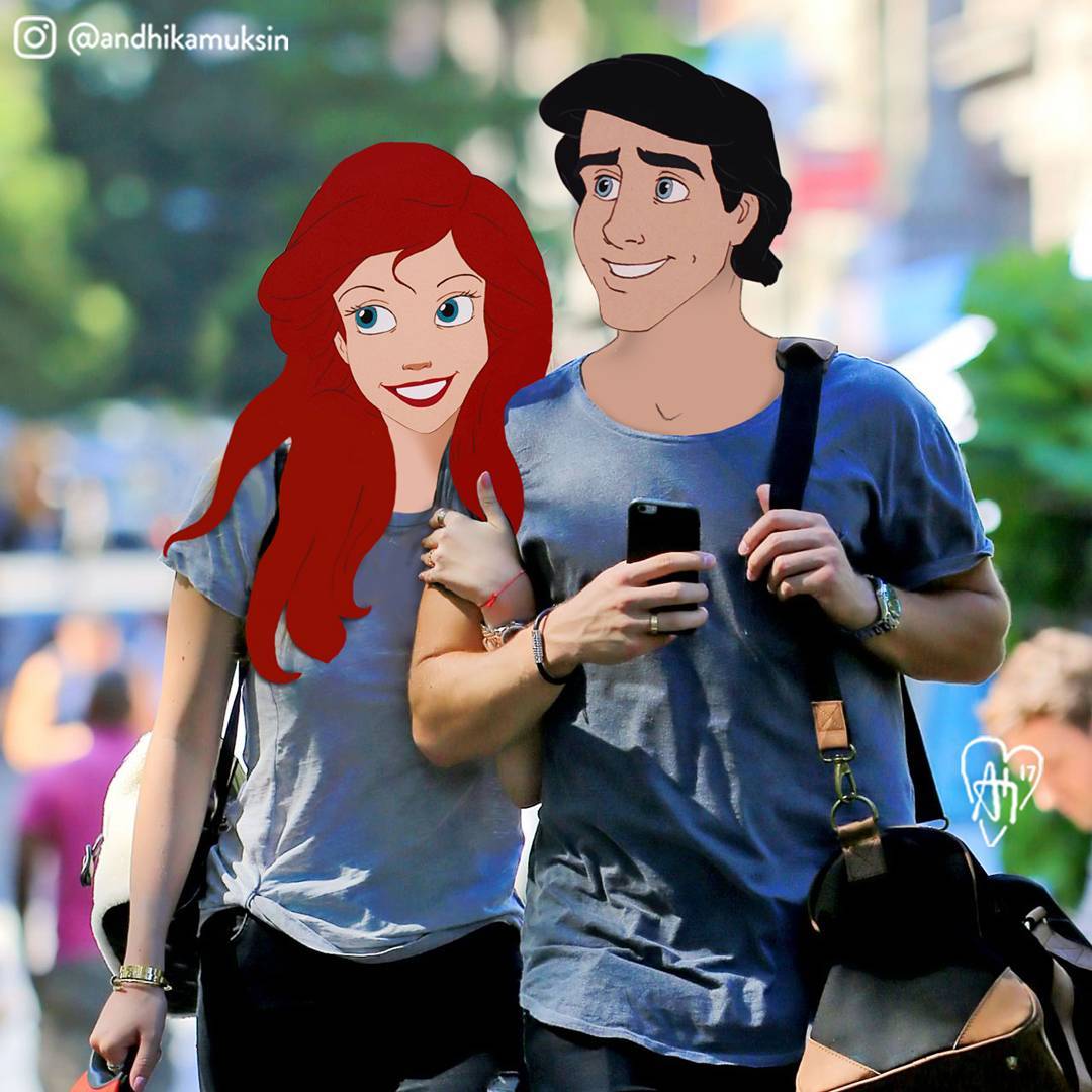Andhika Muksin 's art superimposes Disney characters onto famous people's instagrams. 
