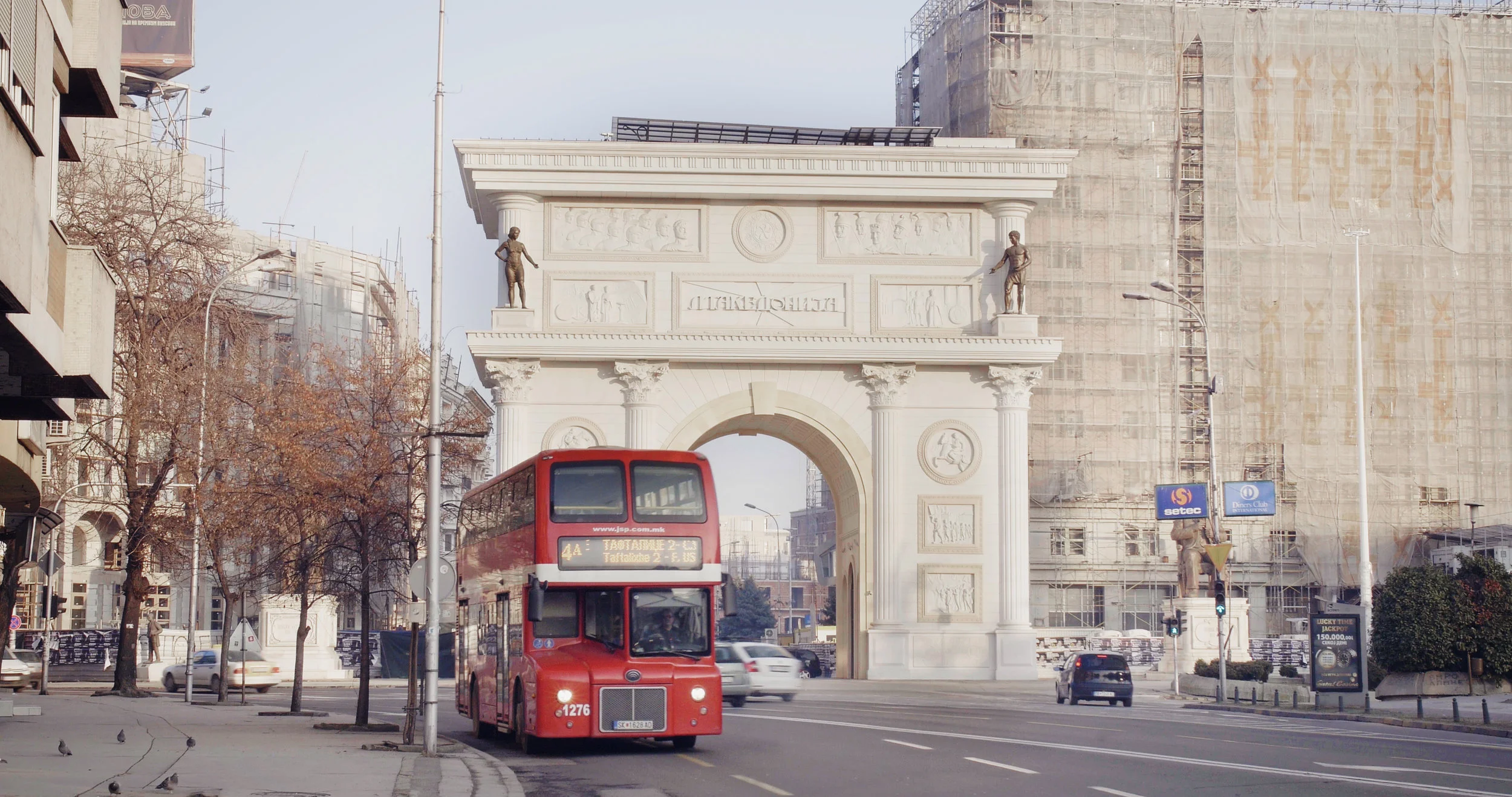 Skoplje, with it's unique double decker busses and Arc De Triomphe