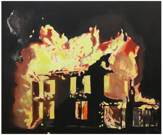 House on Fire, 2016, oil on canvas, 60” x 72” inches