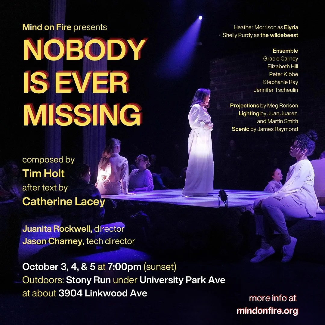 &ldquo;&hellip;succeeds at precisely distilling the feeling of the nothingness and drift of wandering alone with your thoughts.&rdquo; (Washington Classical Review)

October 3, 4, &amp; 5 at Sunset (7:00pm) Outside on Stony Run underneath the Univers