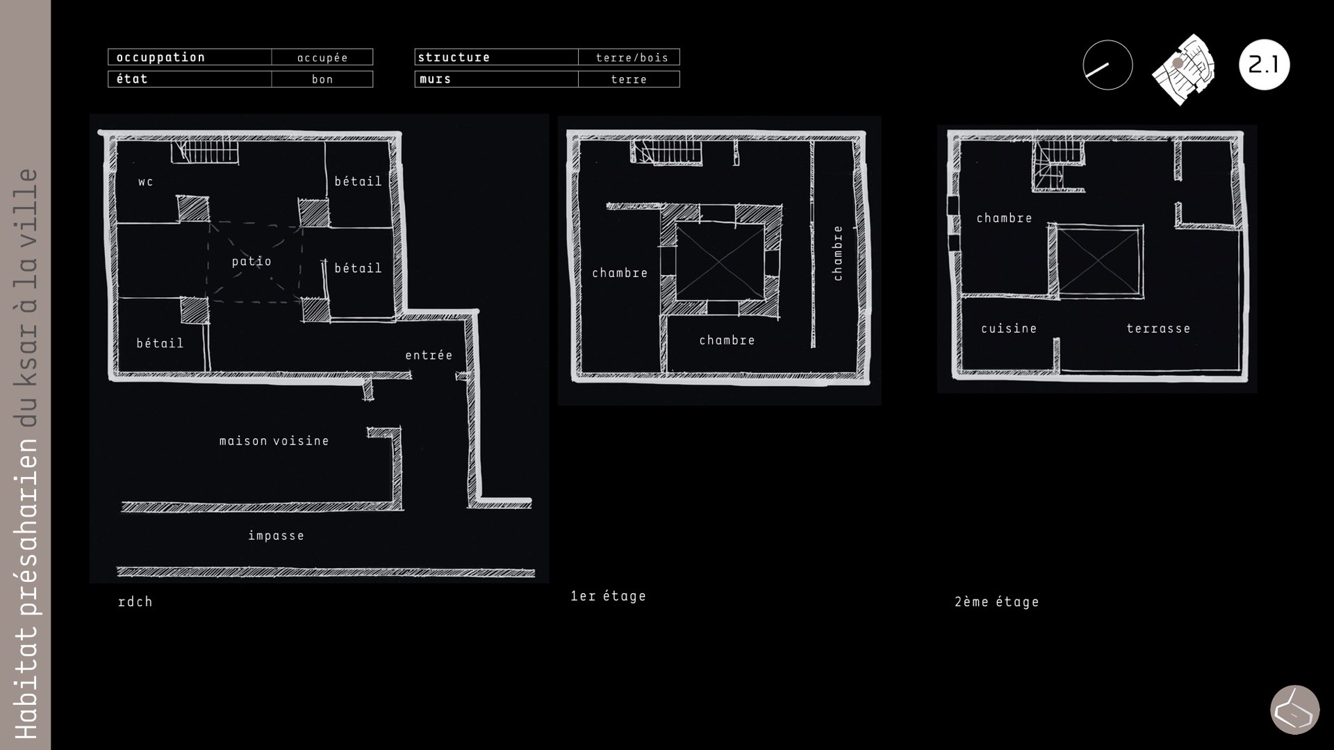   14. Au fur et à mesure que l’on s’éloigne du “centre”, les maisons ne varient pas beaucoup, par contre les ruelles gagnent de l’ampleur jusqu’à ce qu’elles deviennent presque comme les ruelles des médinas.        14. If we move away from the "cente