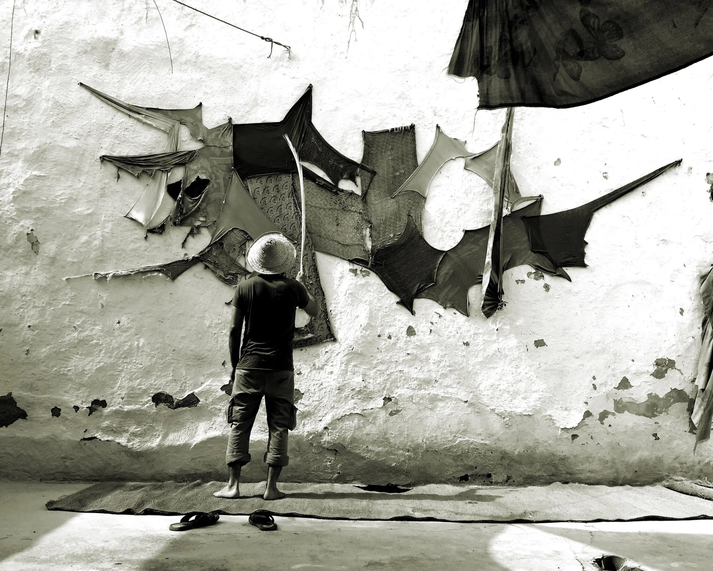 Mohamed Arejdal cleaning the installation he did in 2015