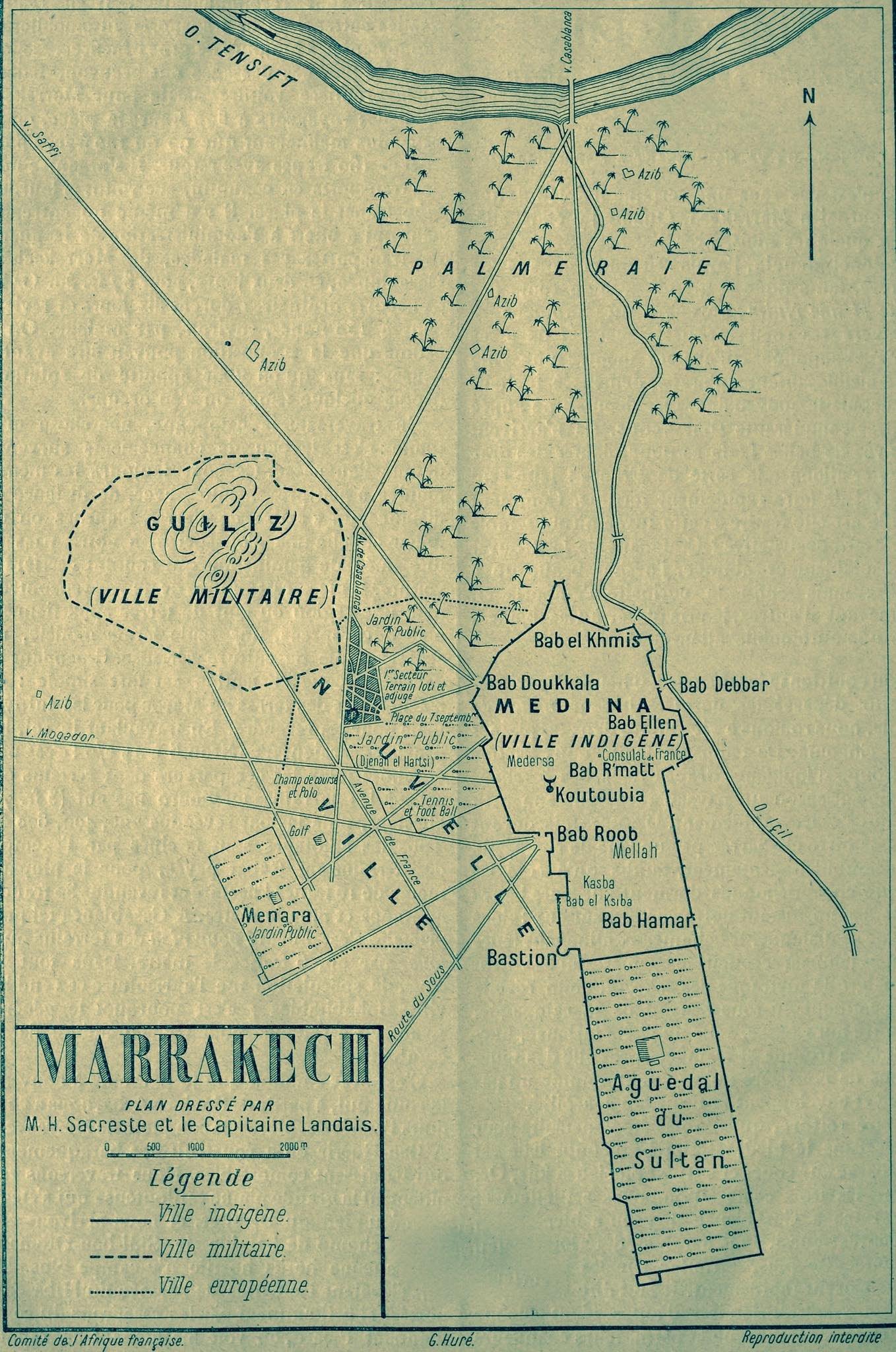 Marrakech map drawn up by Sacreste and Landais 1913 (?)