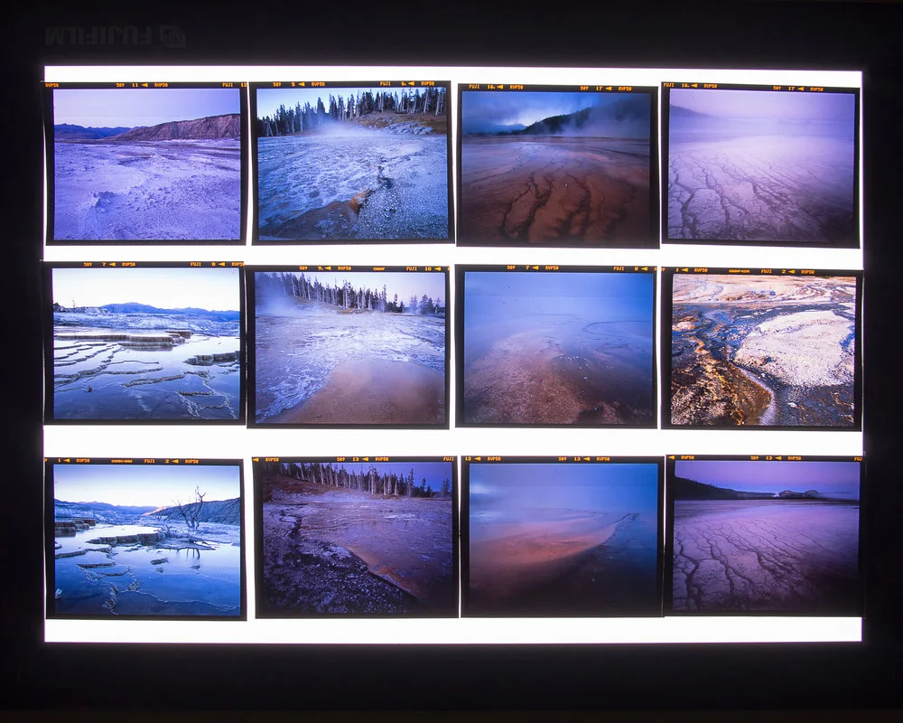 Fujifilm lighttable and Velvia 50 color slide film from the Yellowstone Caldera 2018.