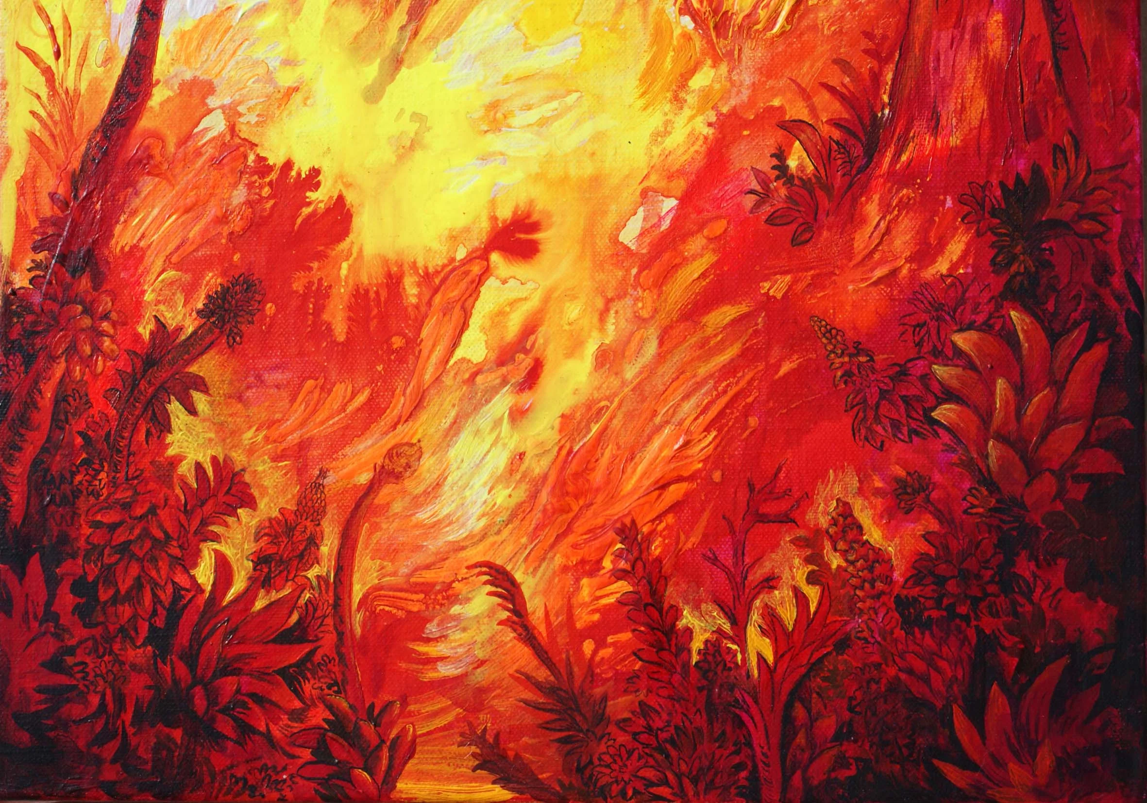 Pedro Varela, Brasas, da série Queimada, 2019, pintura, 230 x 25 cm, detalhe