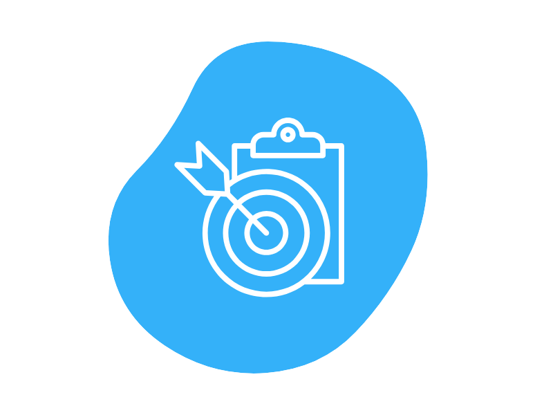 Icon of a clipboard with a target and an arrow hitting the bullseye, representing goal setting or achievement.