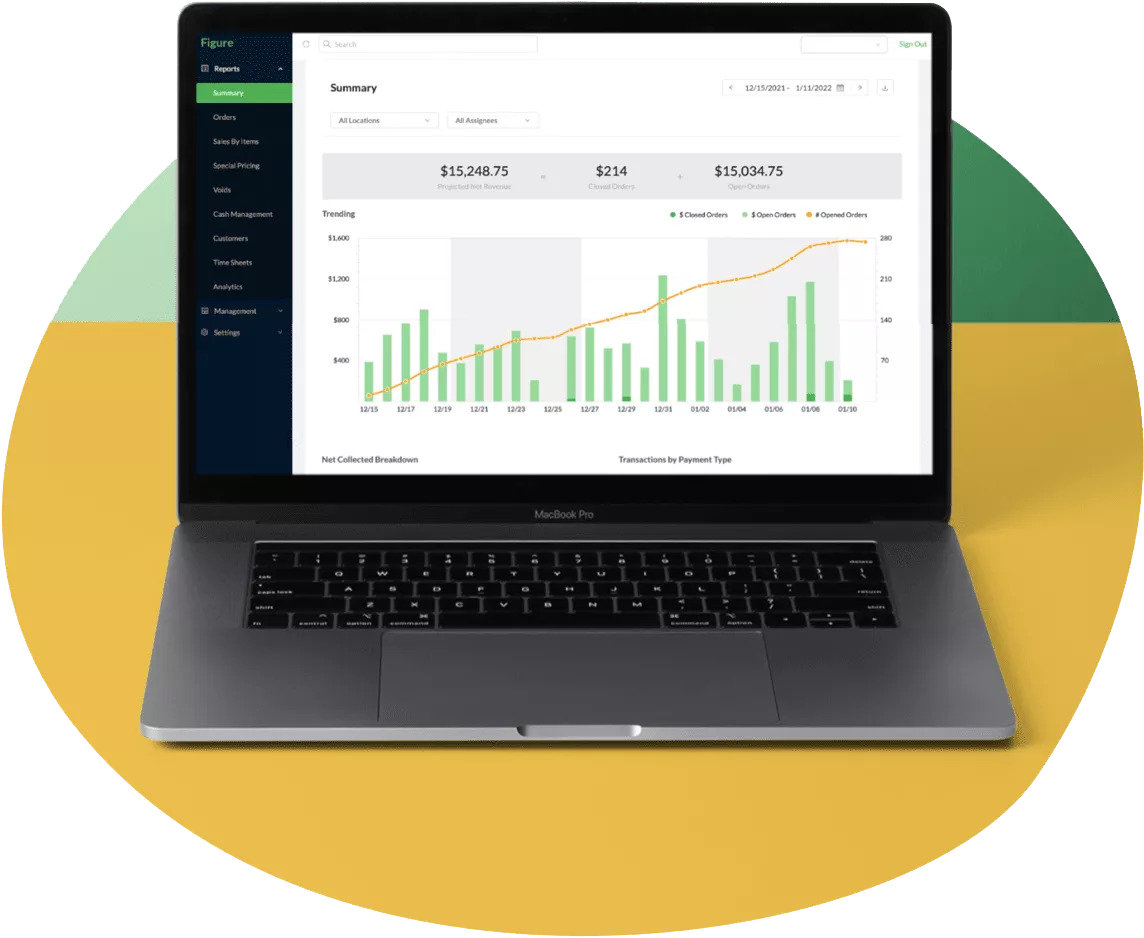 Laptop showing Figure Manage system used for reporting