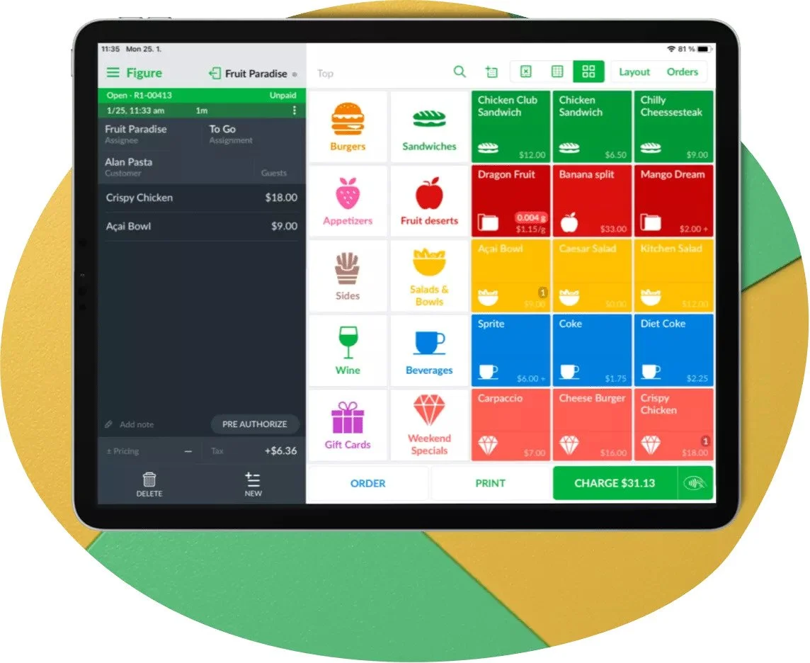 Figure POS screen on tablet