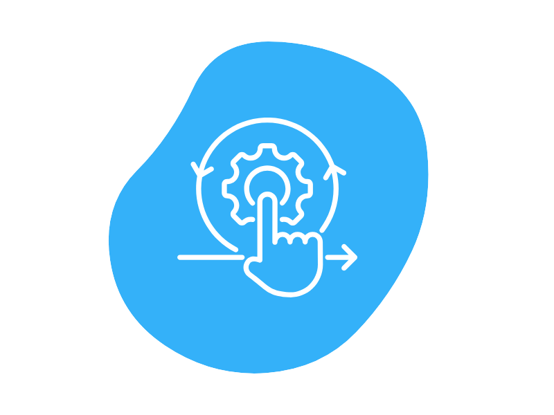 Icon of hand touching gear symbol to represent simpliity