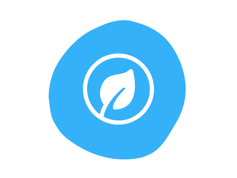 Blue circular icon with a white leaf symbol inside, representing eco-friendliness or sustainability.