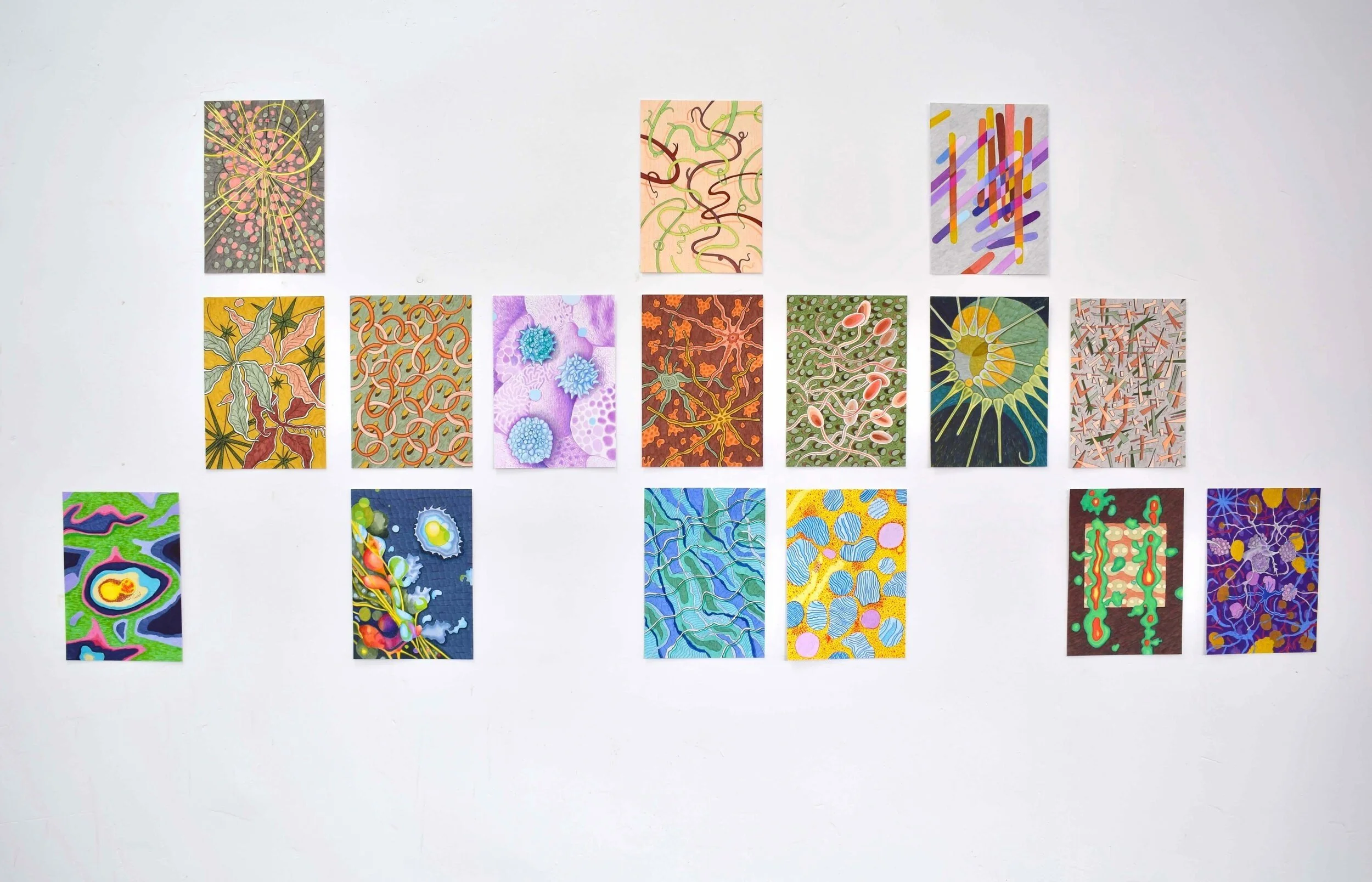  Fragmentos del cosmos. Rotulador de tinta pigmentada sobre papel. 16 piezas de 29,7 x 21 cm c/u. 2018- 2019 