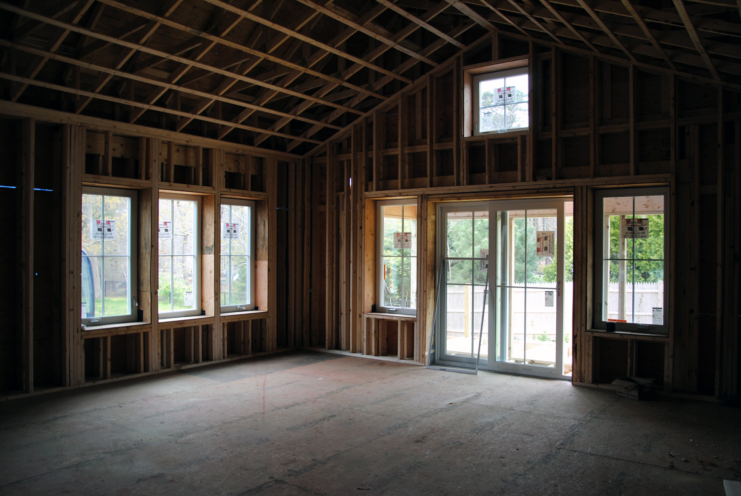 View of LIving Room - Double Framed Wall and Triple Glazed windows. 