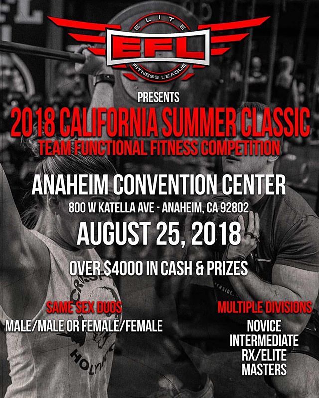 We&rsquo;ve teamed-up with @eflstrong to bring you the 2018 California Summer Classic! Join us on August 25th in Anaheim for the premier summer functional fitness event held @thefitexpo Anaheim!
&mdash;
More info and registration details at www.EFLst