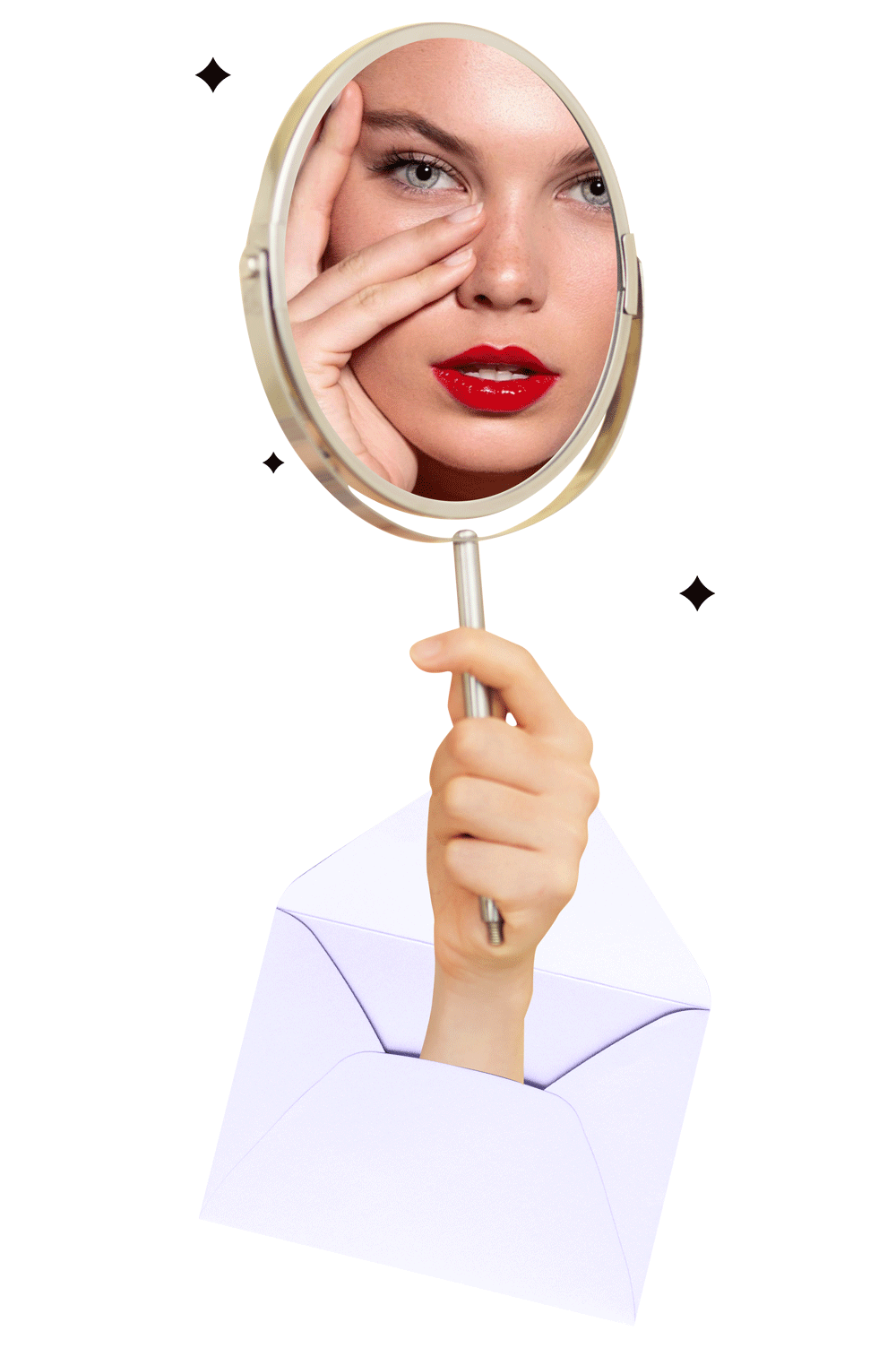 Woman looking into a mirror – glow beauty and self-care concept by professional makeup artist in Barcelona